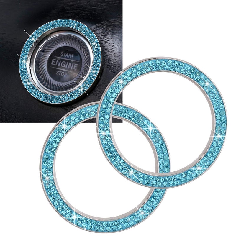 ToBeQueen Push to Start Button Ring Emblem Sticker 2Pcs Diamond Car Ring Stickers Rhinestone Car Accessories Interior for Women,Cute Car Decals Ignition Accessories Blue - Image 1